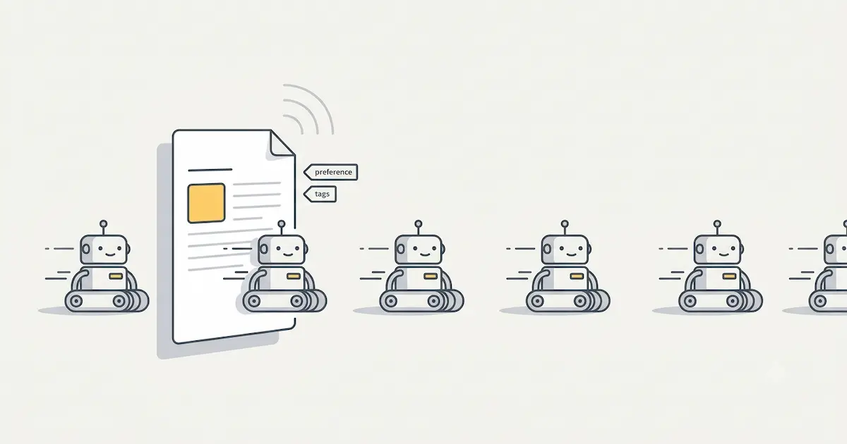 A robots.txt file listing Content-Signal, llms.txt and llms-author.txt directives while AI crawler bots stream straight past it, ignoring the stated preferences.