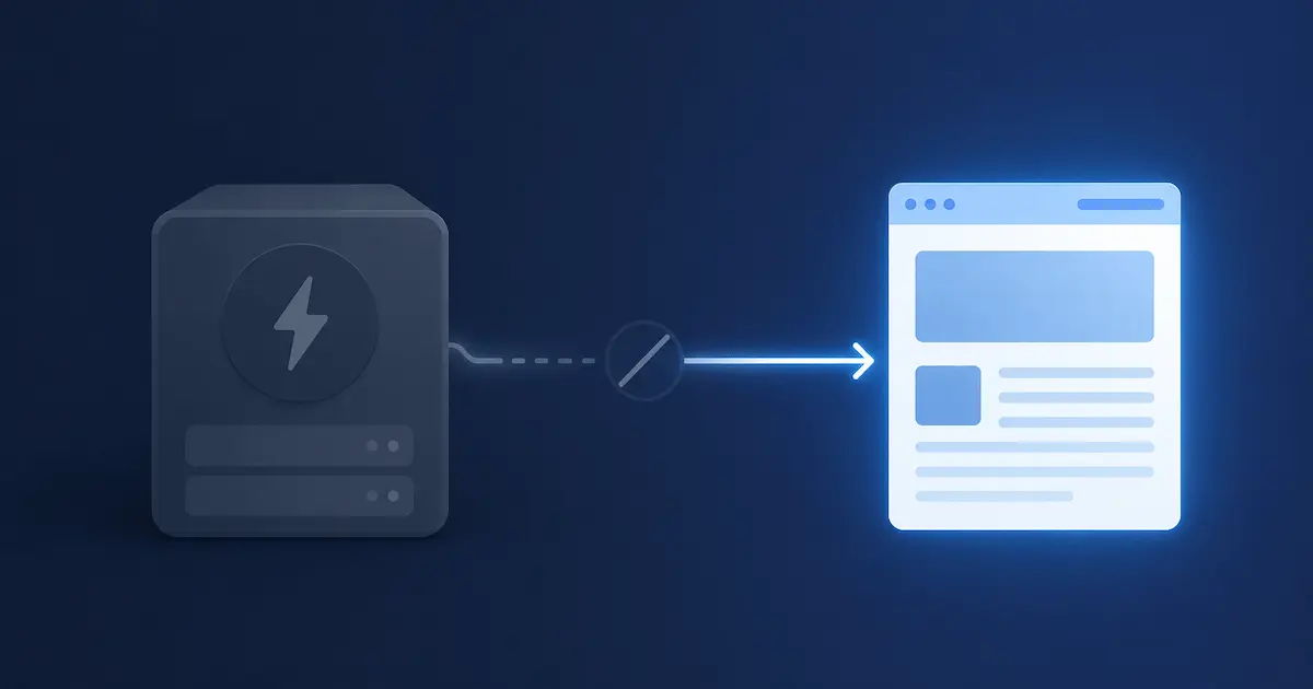 A dimmed server cache disconnected from a still-active webpage, with an AMP lightning bolt.