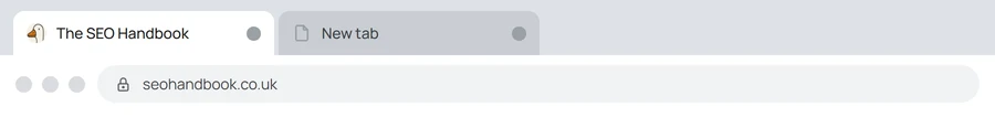A browser tab strip. The active tab shows a goose site icon beside the page title, a second tab shows a blank page icon, and the address bar below reads seohandbook.co.uk.